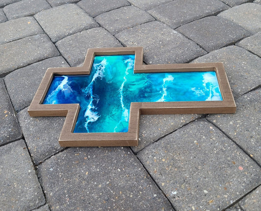 Wood Cross With Ocean Scene Wall Art