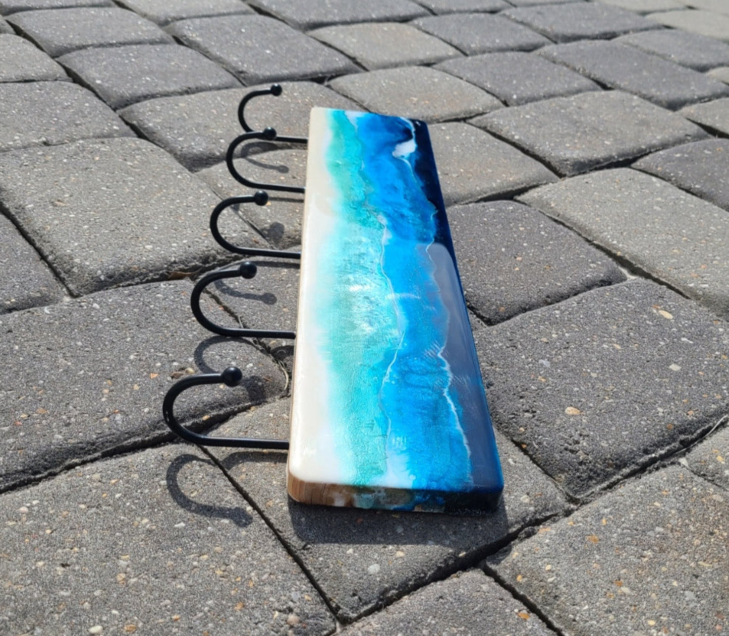 Ocean Scene, Waves, Towel Rack, Wood, Resin and Metal