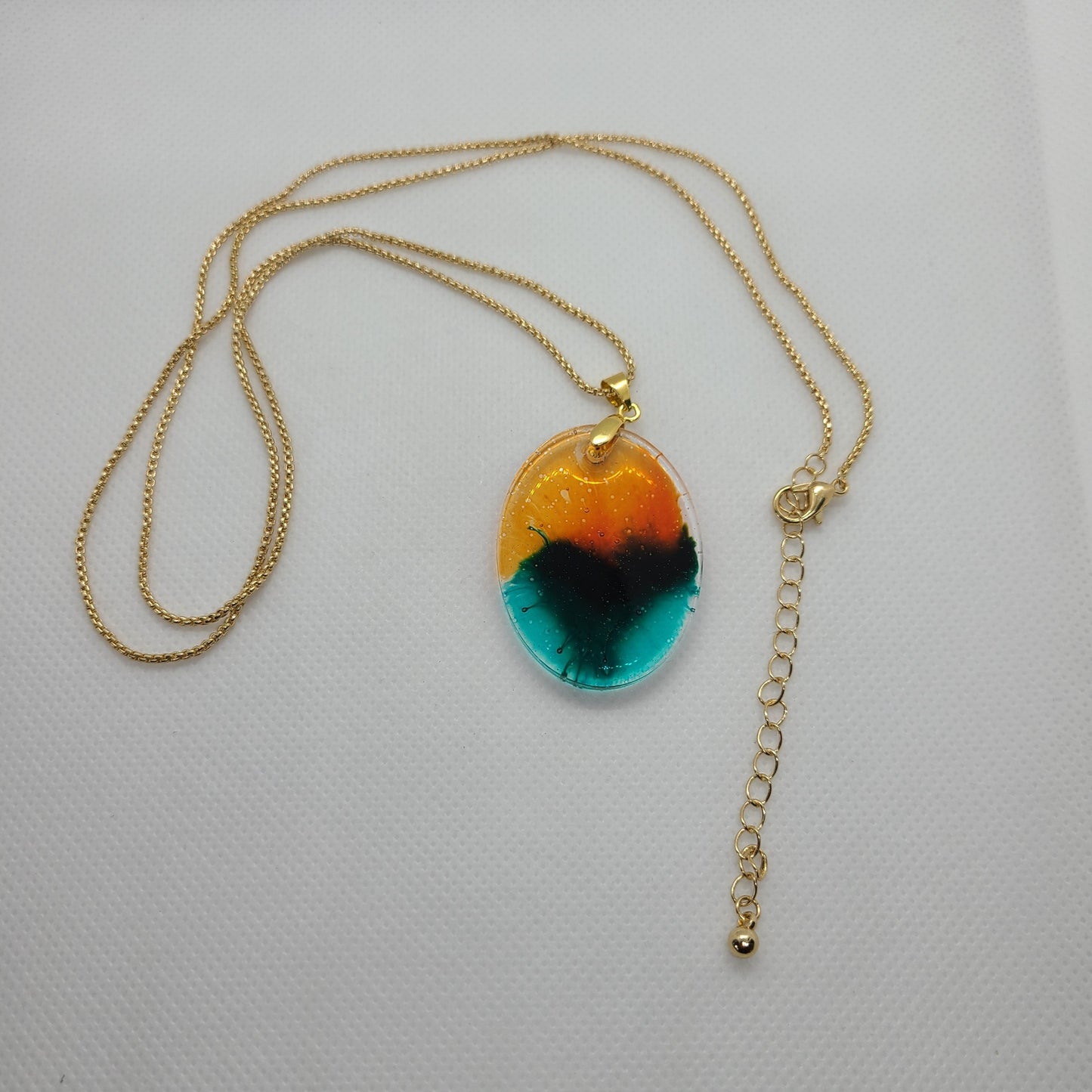 Oval Pendant and Necklace, Resin Sunset Scene