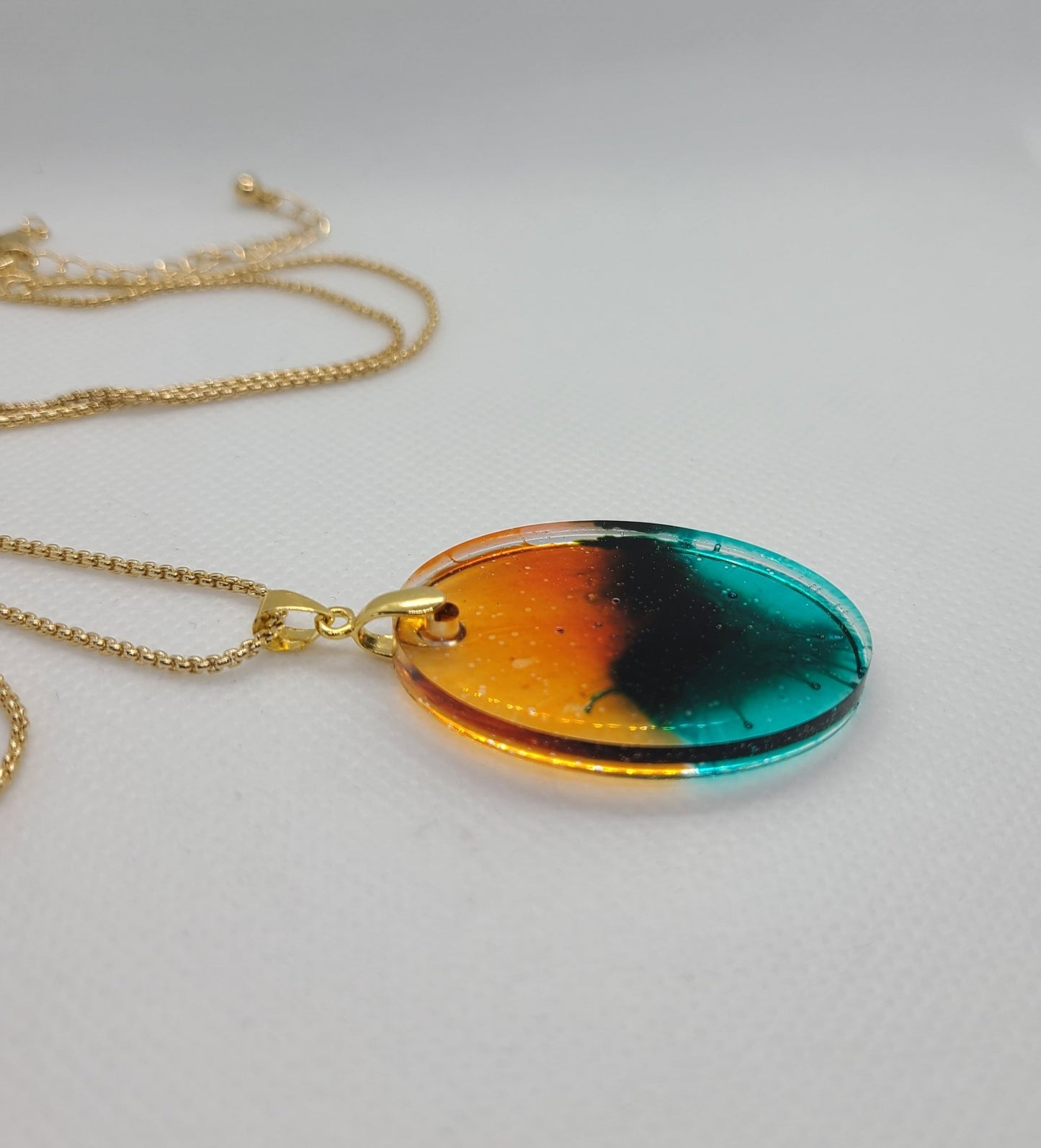 Oval Pendant and Necklace, Resin Sunset Scene