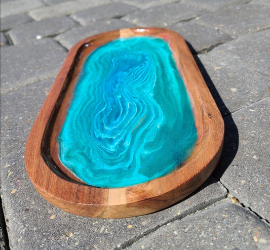 Wood Oblong Tray, Infinity Ocean, 14 x 6 inches