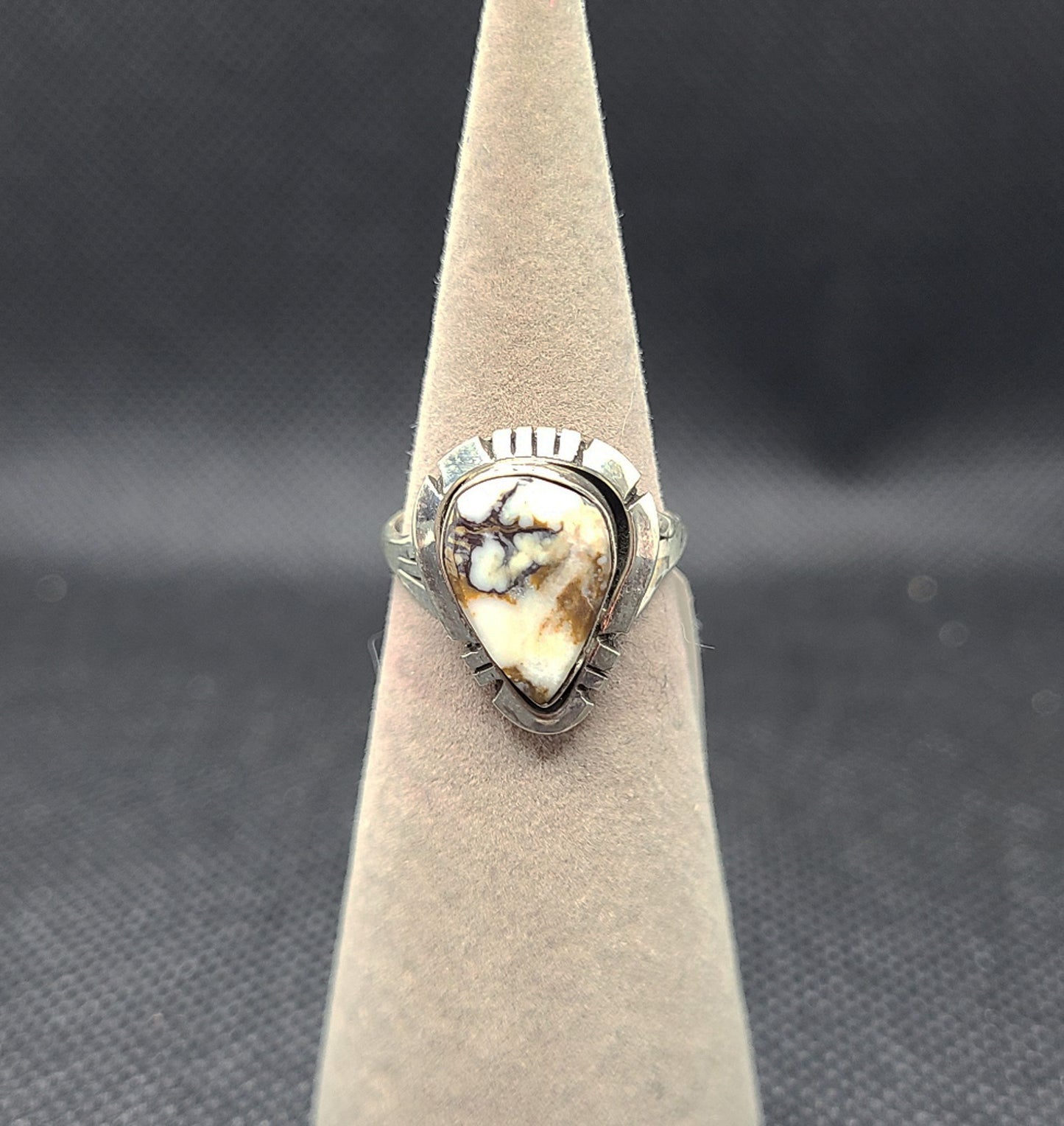 Pear Shaped Wild Horse and Sterling Silver Ring, Size 6