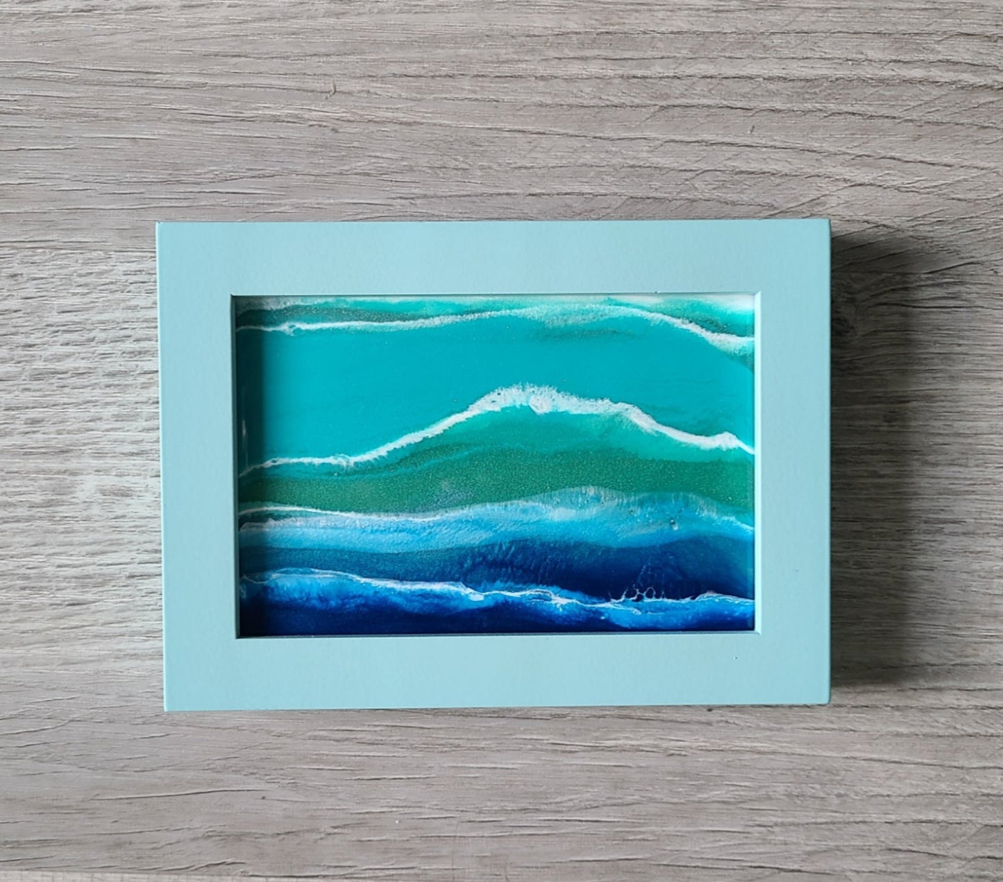 Ocean Scene on Glass in Wood Frame