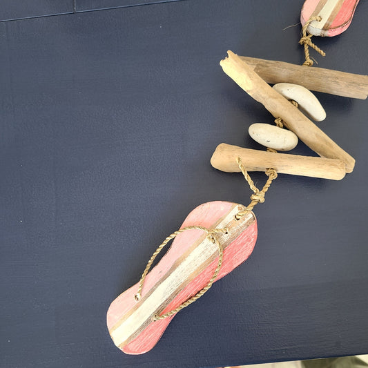 DEI Wood, Stone and Jute Flip Flop Hanging Décor, Pink