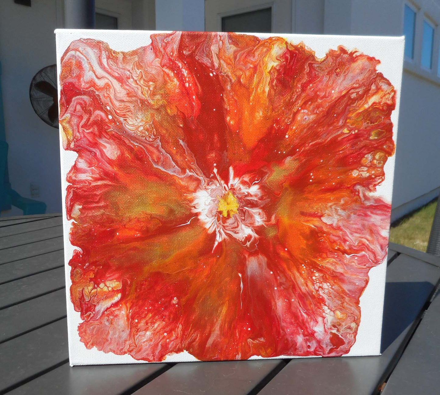 Poppy Burst, Acrylic Flower, 12 x 12 Canvas
