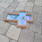 Wood Cross With Sparkling Colors of Resin Wall Art, Purple, Magenta, Teal