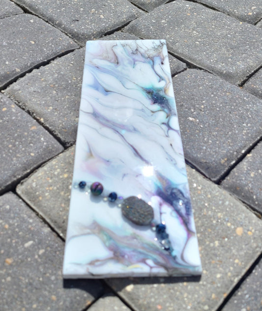 Rainbow Titanium Clouds, Wall Art on Tile, 13 x 4.25 Inches