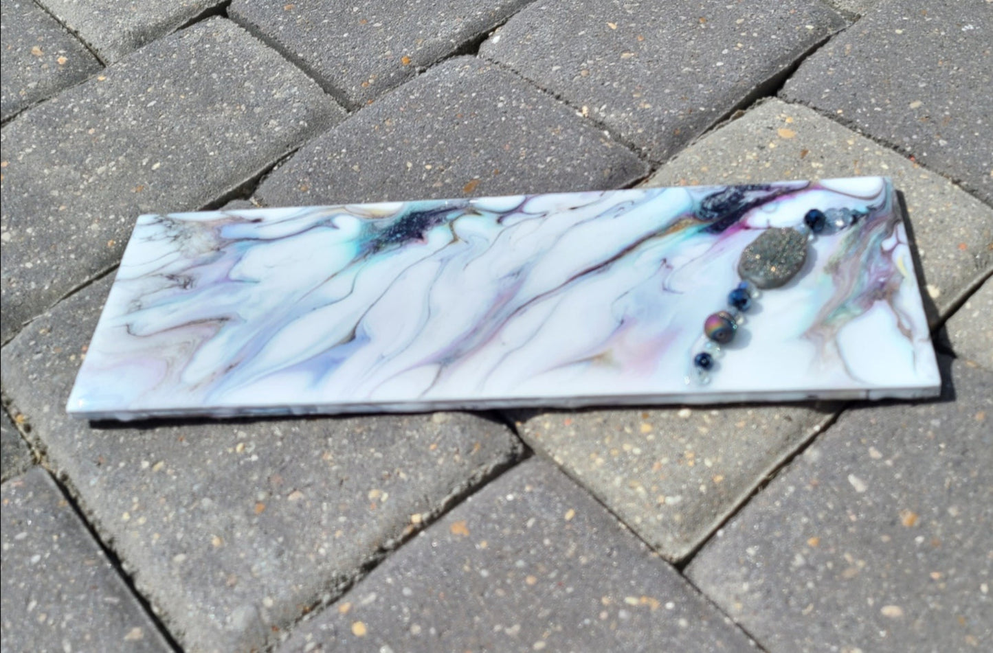 Rainbow Titanium Clouds, Wall Art on Tile, 13 x 4.25 Inches