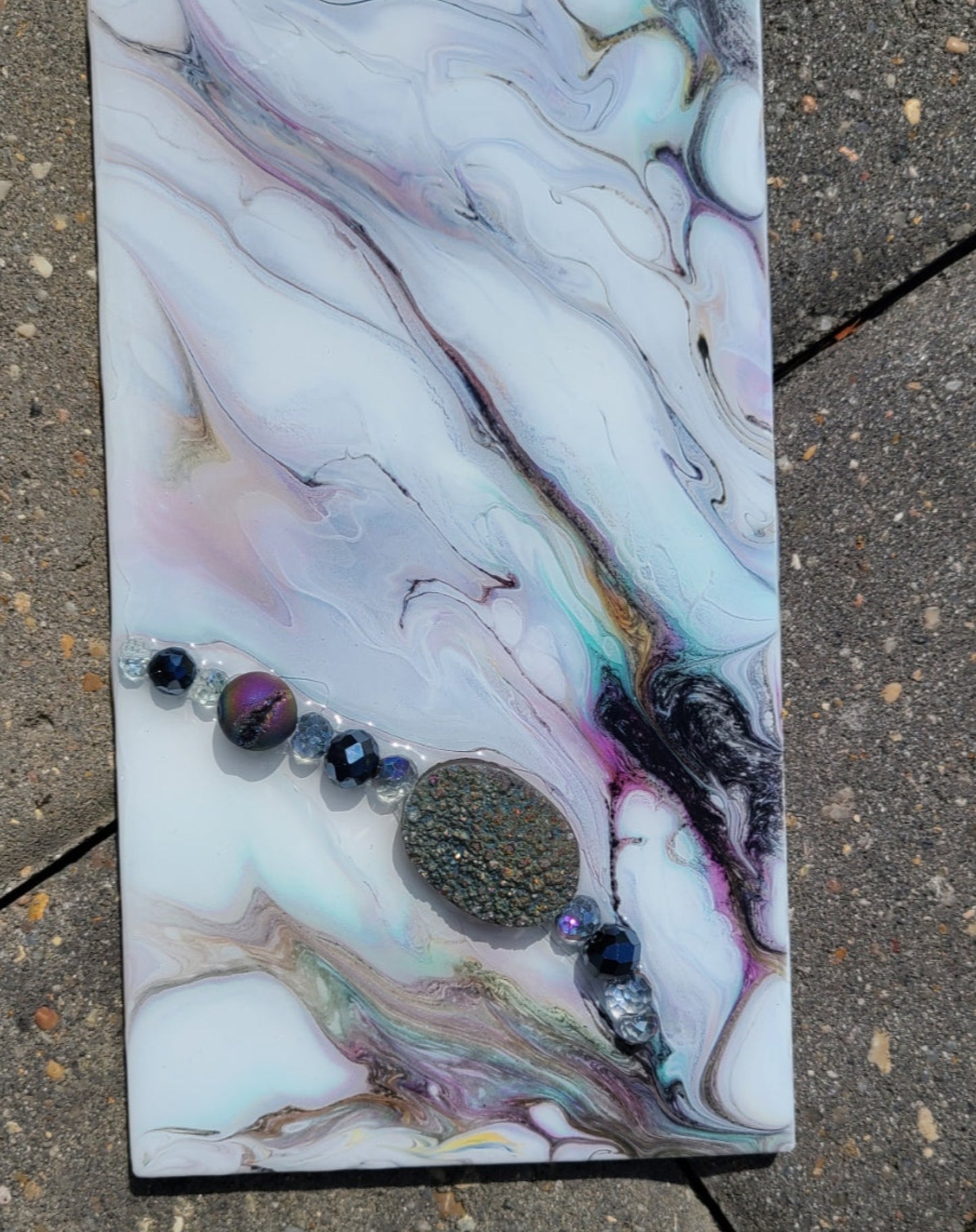 Rainbow Titanium Clouds, Wall Art on Tile, 13 x 4.25 Inches