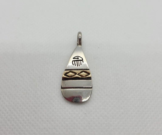 Navajo Storybook Pendant, Raincloud, Diamond Rug Design, 14kt, Sterling