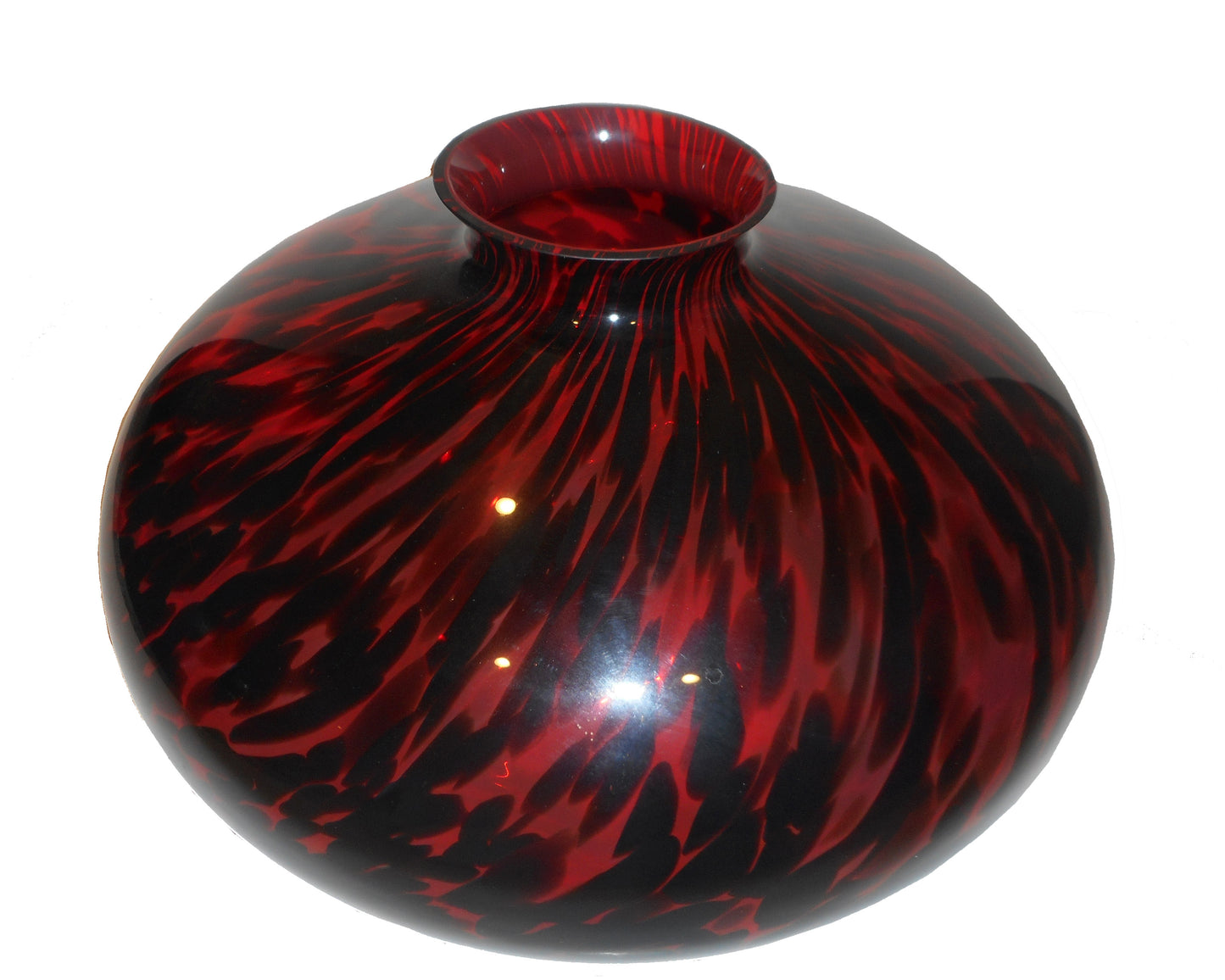 Red Leopard Squatty Glass Vase