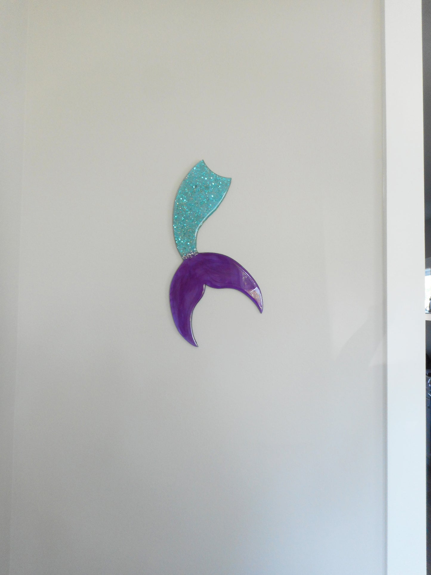 Resin Wall Art, Mermaid Tail, Sparkling Green and Purple