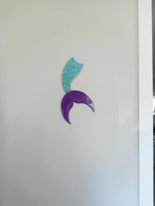 Resin Wall Art, Mermaid Tail, Sparkling Green and Purple