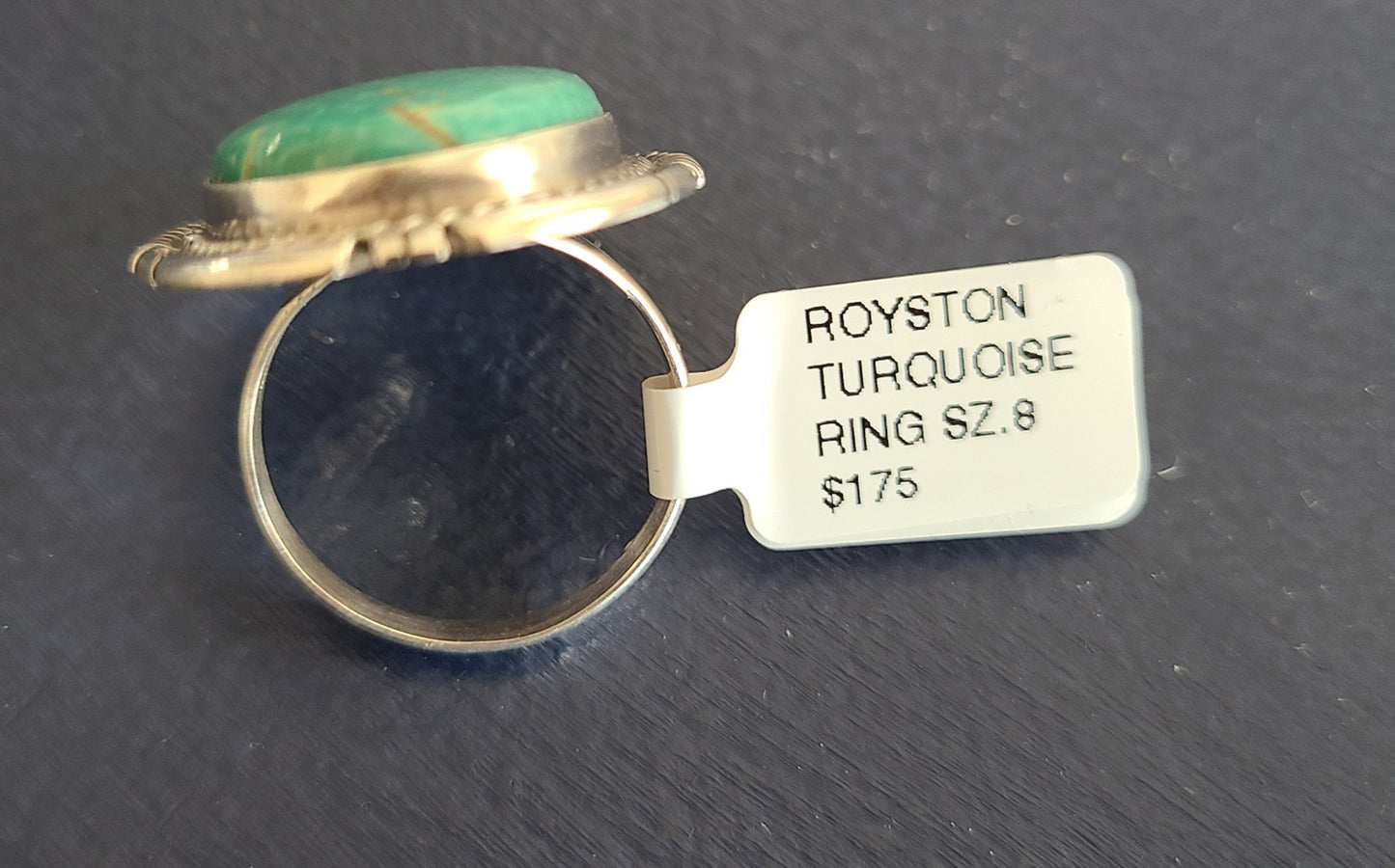 Royston Turquoise Ring, Large Oval, Sterling Silver, Size 8