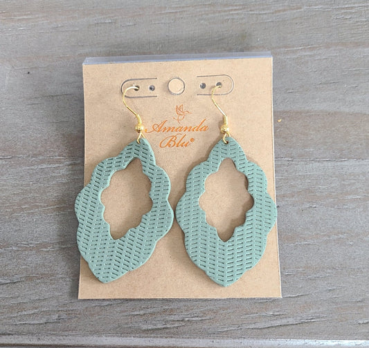 Lightweight Leather Open Pedal Earrings, Sage