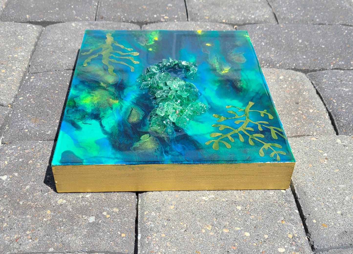 Crushed Glass Seahorse, Underwater Scene Artwork