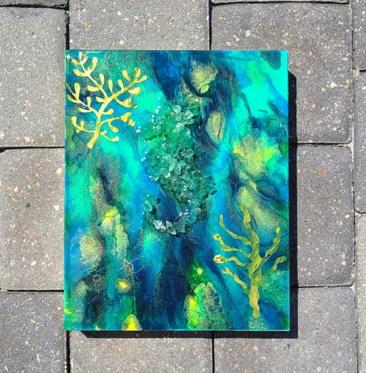 Crushed Glass Seahorse, Underwater Scene Artwork