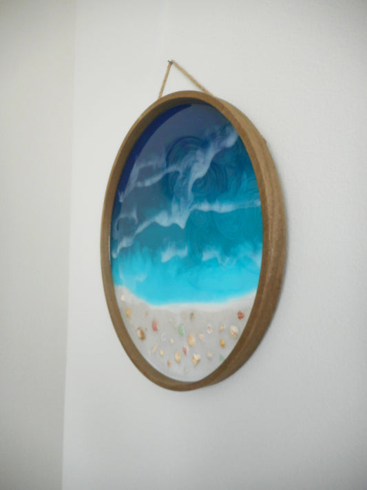 Shadowbox Ocean Scene, Jute Hanger, Sand, Shells, Glass