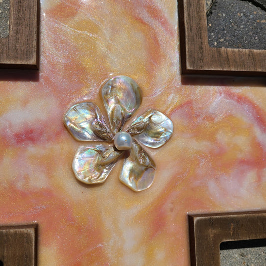 Resin and Wood Cross, Sherbet Colors & Shells