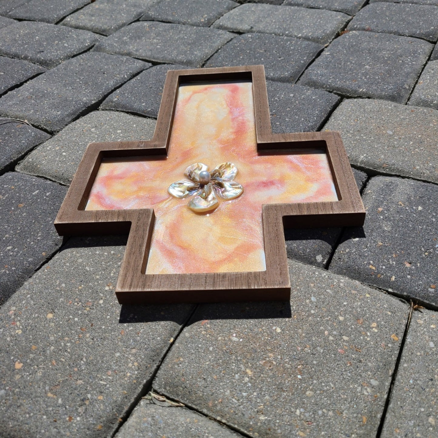 Resin and Wood Cross, Sherbet Colors & Shells