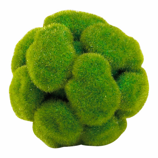 Small round chunky moss sphere. 5.25 x 5.25 inches.  Lightweight.  Vibrant Green.
