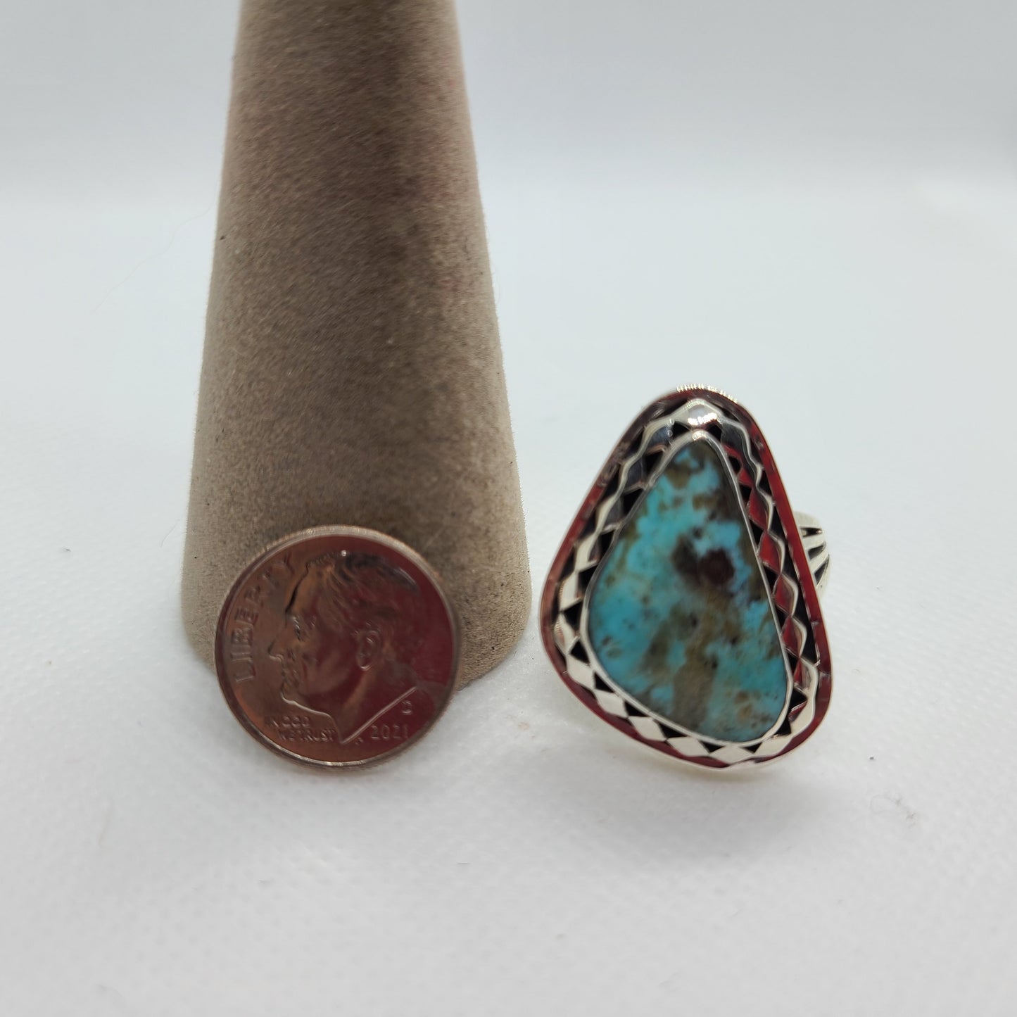 Kingman Turquoise Ring by Navajo Artist, Mike Smith, Size 9