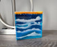 Small 6x6 Canvas and Resin Art, Sunset Over The Ocean