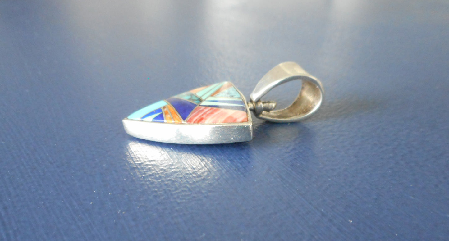 Inlay Reversible Pendant, Triangle Shape, Sterling Silver