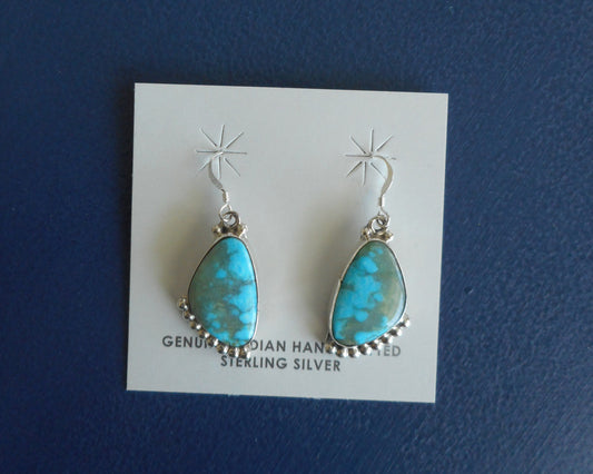 Navajo Kingman Turquoise Dangle Earrings, Sterling Silver