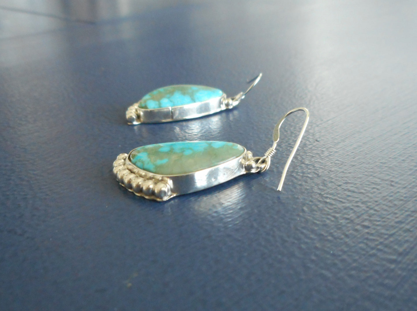 Navajo Kingman Turquoise Dangle Earrings, Sterling Silver