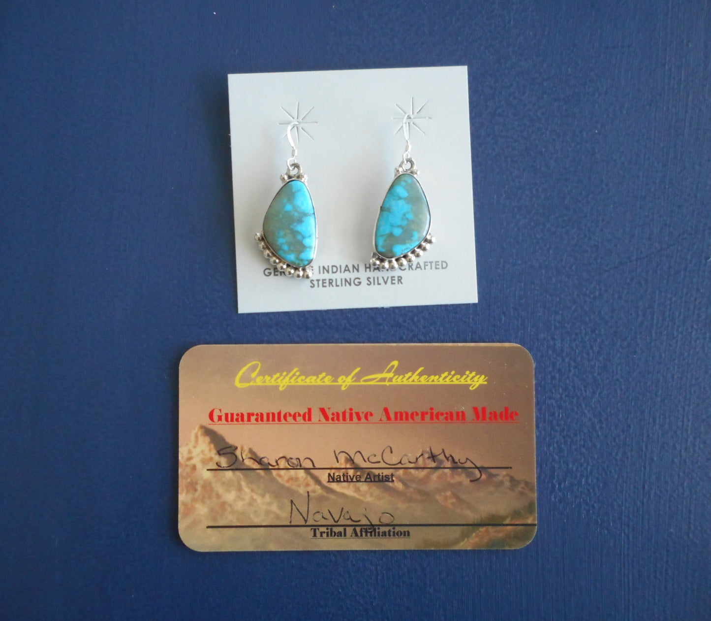 Navajo Kingman Turquoise Dangle Earrings, Sterling Silver