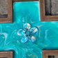 Turquoise and Teal Wall Cross, Wood and Resin