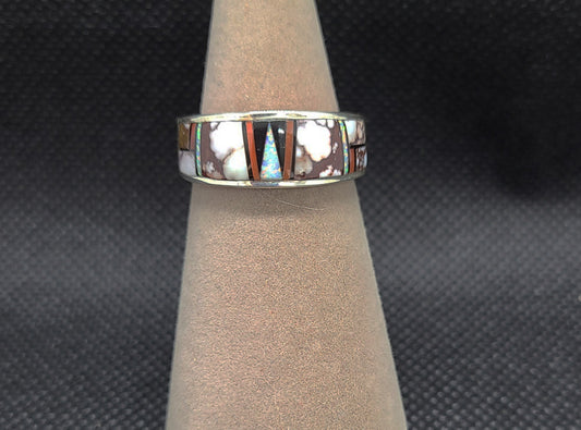 Wild Horse Inlay Ring, Sterling Silver, Unisex Size 9,