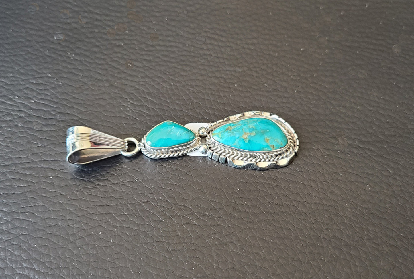 Two Stone Kingman Turquoise Pendant, Navajo, Sam Yellowhair